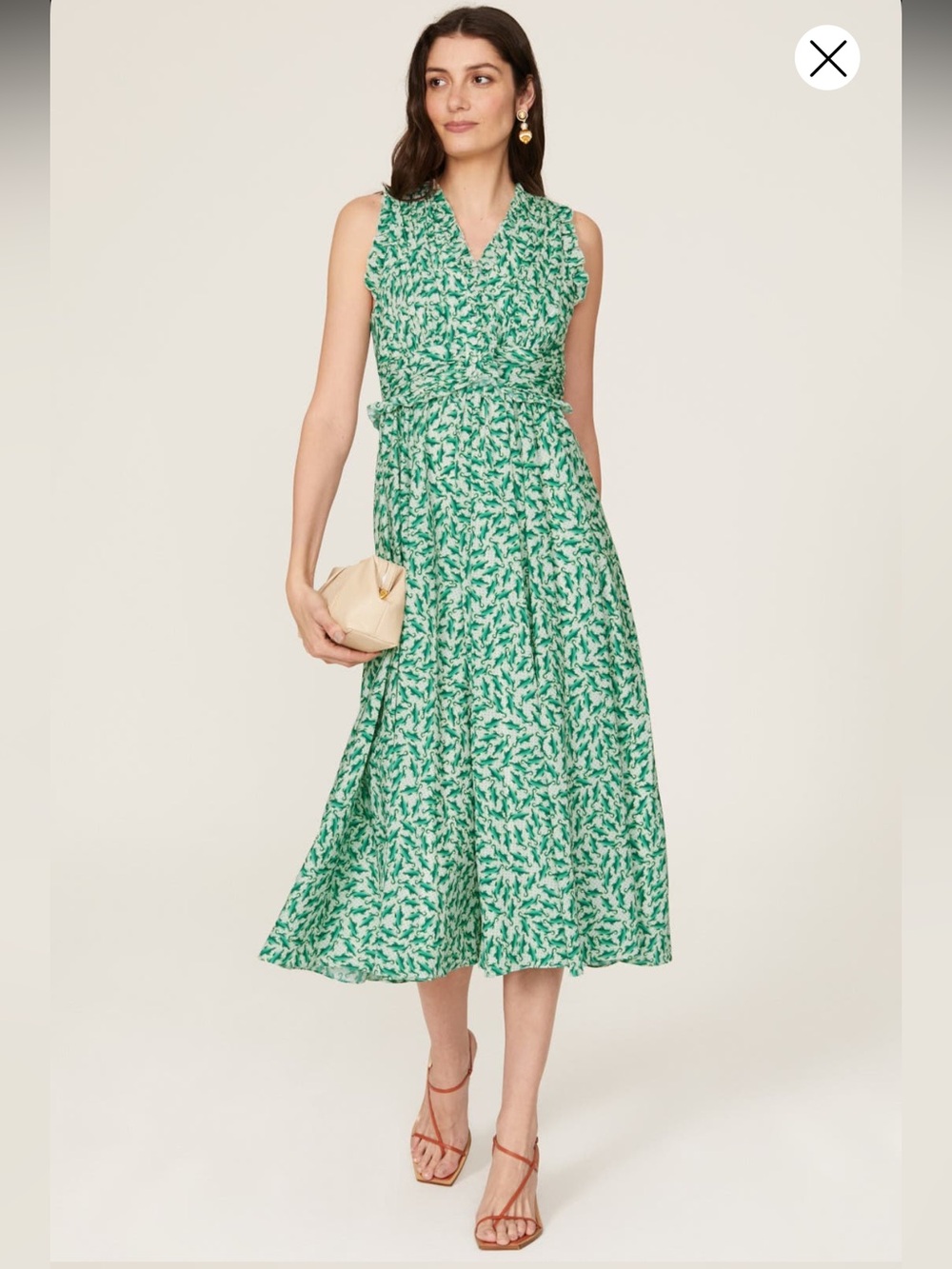 Badgley Mischka Green Print Midi Dress